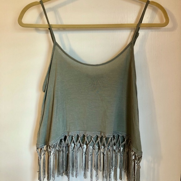 Forever 21 Tops - Forever 21 Olive Green Fringe Tank
